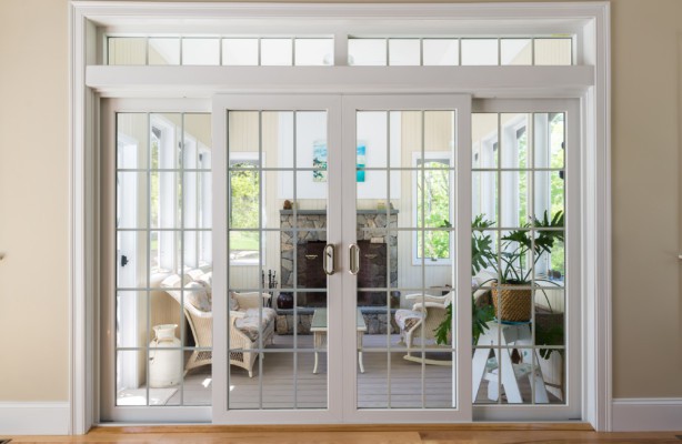 Harvey patio door with transom and grids